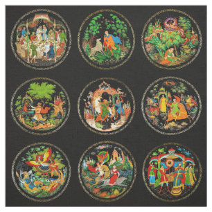 Vintage Retro Russian Fairy Tale Fantasy Colorful Fabric