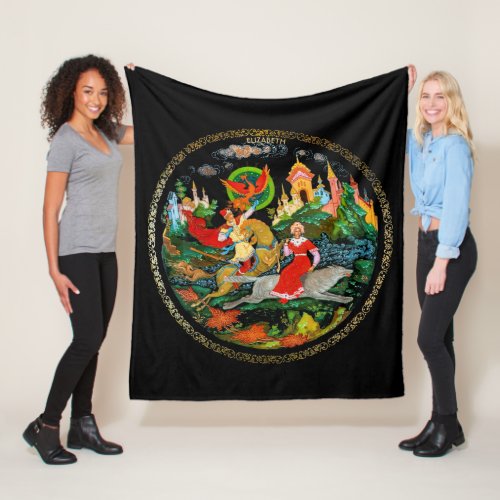 Vintage Retro Russian Fairy Tale Fantasy Colorful Fleece Blanket