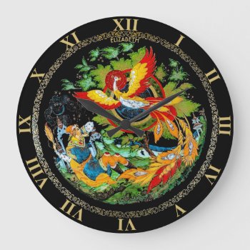 Vintage Retro Russian Fairy Tale Fantasy Colorful Large Clock by HumusInPita at Zazzle