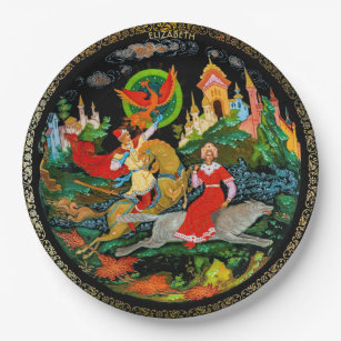 Vintage Retro Russian Fairy Tale Fantasy Colorful Paper Plates