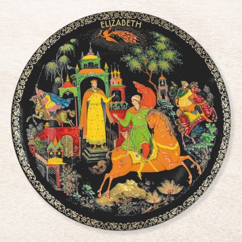 Vintage Retro Russian Fairy Tale Fantasy Colorful Round Paper Coaster