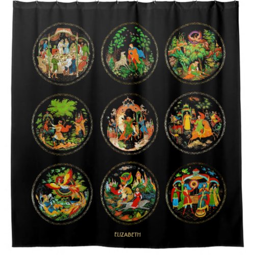 Vintage Retro Russian Fairy Tale Fantasy Colorful Shower Curtain