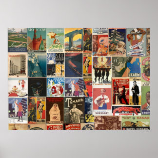 Vintage retro Russian movie collage Soviet Poster