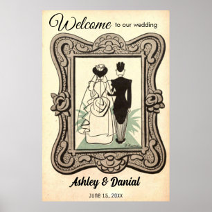 Vintage Retro Rustic Bride Groom Welcome Wedding Poster
