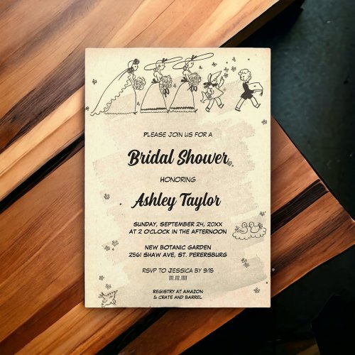 Vintage Retro Rustic Bridesmaids Old Bridal Shower Invitation