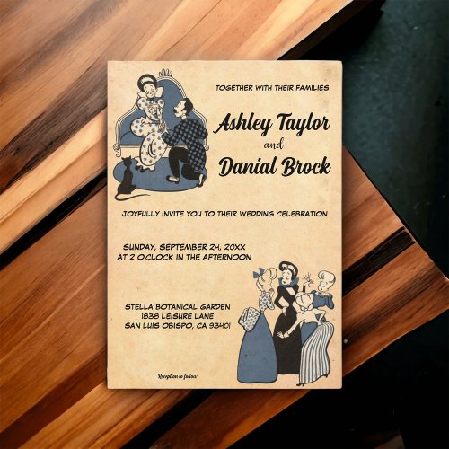 Vintage Retro Rustic Comic Book Romantic Wedding Invitation