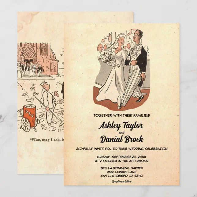 Vintage Retro Rustic Funny Bride Groom Old Wedding Invitation | Zazzle