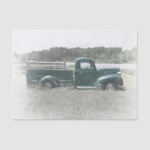 Vintage Retro Rustic Green Country Farm Truck Tissue Paper