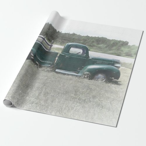 Vintage Retro Rustic Green Country Farm Truck Wrapping Paper