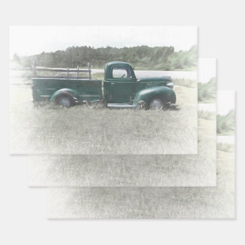 Vintage Retro Rustic Green Country Farm Truck Wrapping Paper Sheets