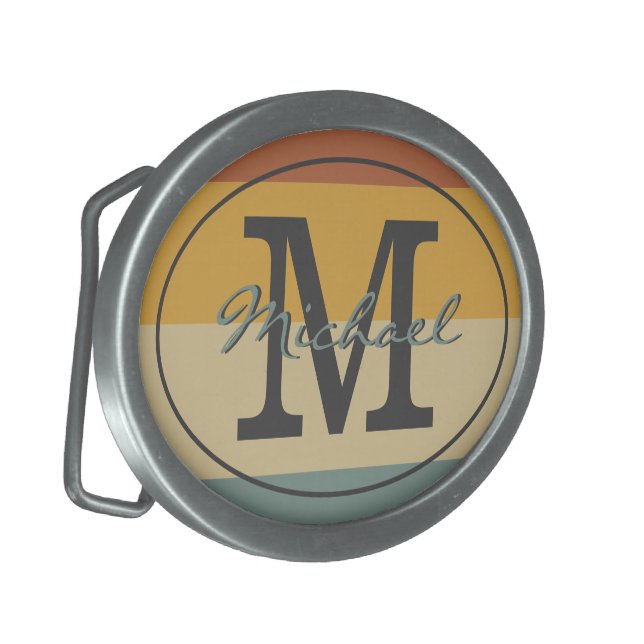 Vintage retro rustic name initials personalized  belt buckle (Front Left)