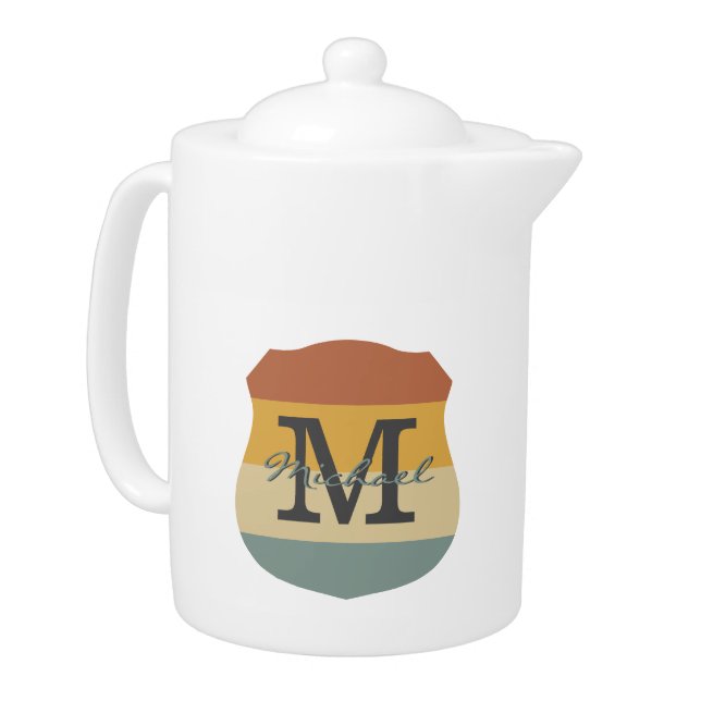 Vintage retro rustic name initials personalized  teapot (Left)
