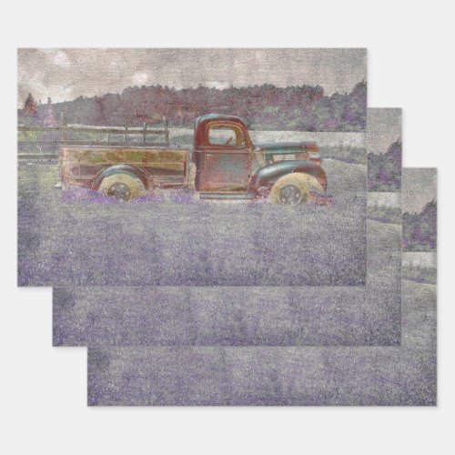 Vintage Retro Rustic Red Purple Art Farm Truck Wrapping Paper Sheets