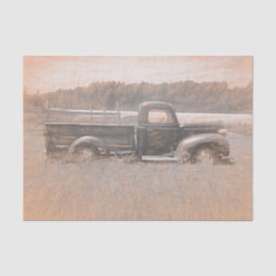 Vintage Retro Rustic Sepia Sketch Art Farm Truck Tissue Paper