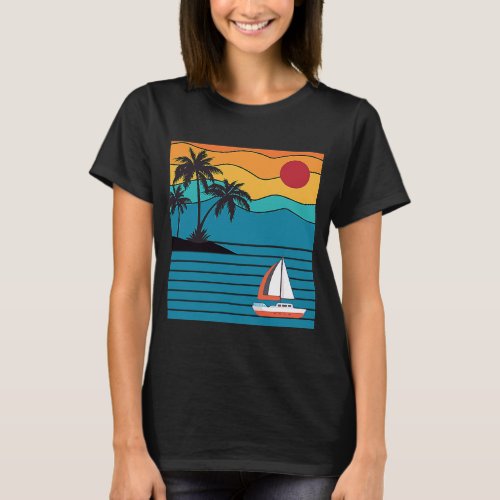 Vintage Retro Sailboat 80s 70s Style Sailing Boat  T_Shirt