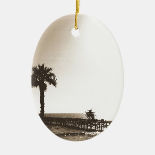 vintage retro san clemente pier california sepia ceramic ornament