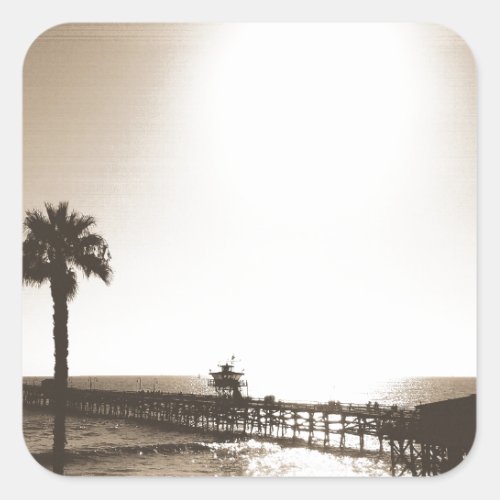 vintage retro san clemente pier california sepia square sticker