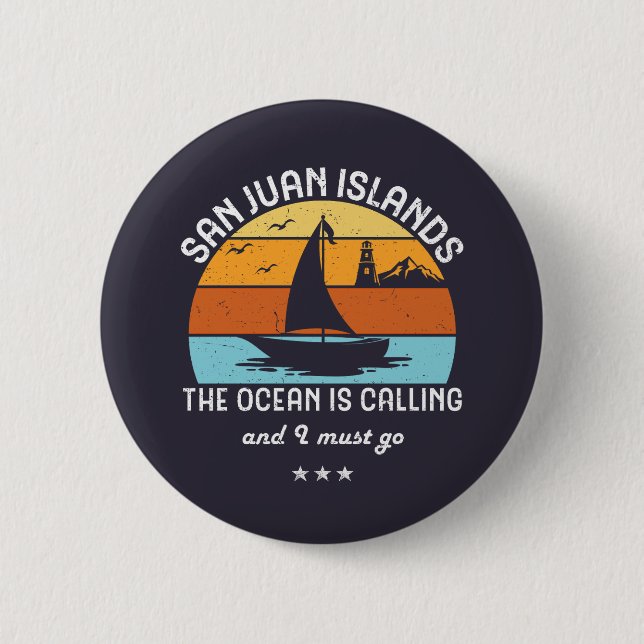 Vintage Retro San Juan Islands Sailing Button (Front)