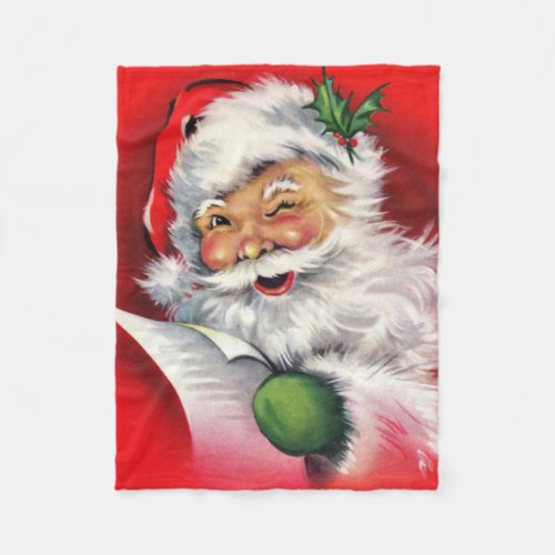 Vintage Retro Santa Checking His List Fleece Blanket