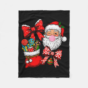 Vintage Retro Santa Christmas Bubble Gum Coquette Fleece Blanket