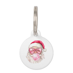 Vintage Retro Santa Christmas Bubble Gum Pink Sung Pet ID Tag
