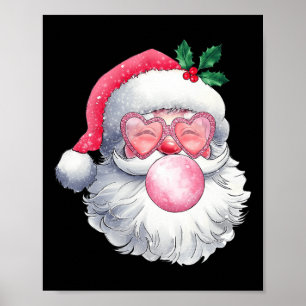 Vintage Retro Santa Christmas Bubble Gum Pink Sung Poster