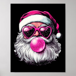 Vintage Retro Santa Christmas Bubble Gum Pink Sung Poster