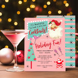 Vintage Retro Santa Christmas Cocktail Party Invitation<br><div class="desc">"It's beginning to look a lot like Cocktails"! Vintage, retro Santa Claus with a fun and modern striped back. Features retro cocktails, Christmas tree, and sign. Colors of pinks, aquas and reds. All wording can be changed to fit you needs. Great for an adult Holiday party. To make more changes...</div>