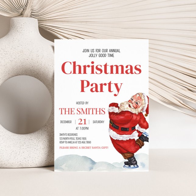 Vintage Retro Santa Christmas Party Invitation (Retro Santa Holiday Christmas Party Invitation)