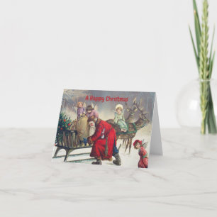 Vintage Retro Santa Claus and Christmas Angels Card