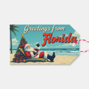 Vintage Retro Santa Claus at the Beach - Florida Gift Tags