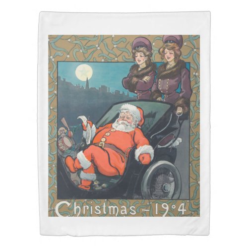 Vintage Retro Santa Claus Christmas Duvet Cover