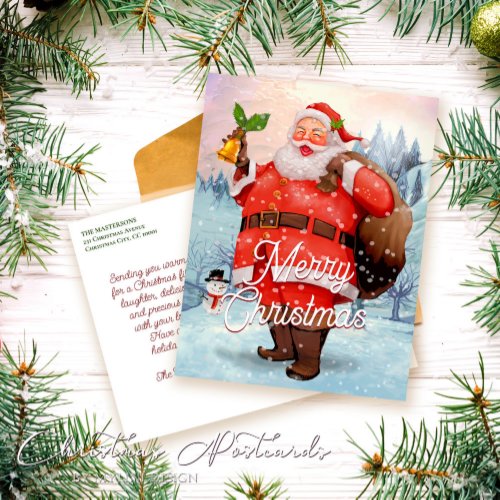 Vintage Retro Santa Claus Christmas Greetings Holiday Postcard