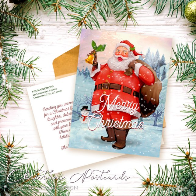 Vintage Retro Santa Claus Christmas Greetings Holiday Postcard (Creator Uploaded)