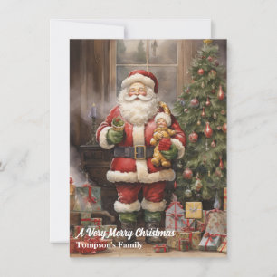 Vintage Retro Santa Claus Christmas Holiday Card