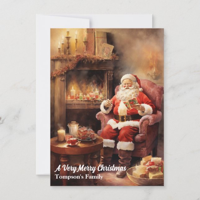 Vintage Retro Santa Claus Christmas Holiday Card (Front)