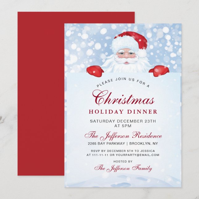 Vintage Retro Santa Claus Christmas Holiday Dinner Invitation (Front/Back)