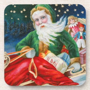 Vintage Retro Santa Claus Christmas Postcard Beverage Coaster