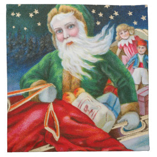 Vintage Retro Santa Claus Christmas Postcard Cloth Napkin