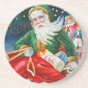 Vintage Retro Santa Claus Christmas Postcard Coaster