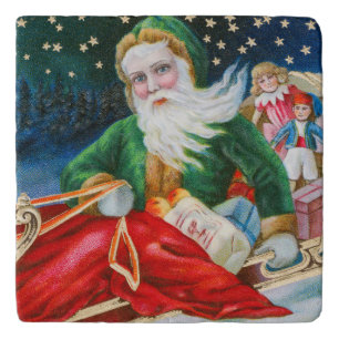 Vintage Retro Santa Claus Christmas Postcard Trivet