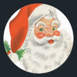 Vintage Retro Santa Claus Classic Round Sticker<br><div class="desc">A festive retro picture. Jolly old Santa Claus with his red rosy cheeks and warm friendly smile. A bit of nostalgia for the old timers,  this vintage image brings backs memories of celebrations from Christmas past.</div>