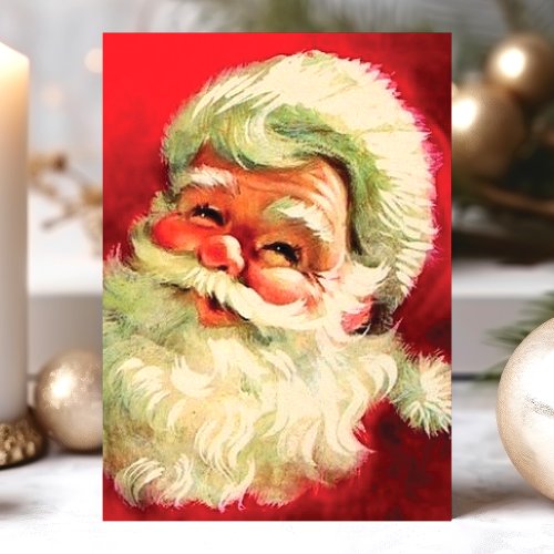 Vintage Retro Santa Claus Face Christmas Holiday Card