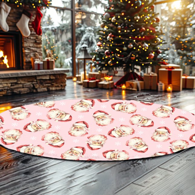 Vintage Retro Santa Claus Pink Christmas Rug (Creator Uploaded)