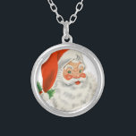 Vintage Retro Santa Claus Silver Plated Necklace<br><div class="desc">A festive retro picture. Jolly old Santa Claus with his red rosy cheeks and warm friendly smile. A bit of nostalgia for the old timers,  this vintage image brings backs memories of celebrations from Christmas past.</div>