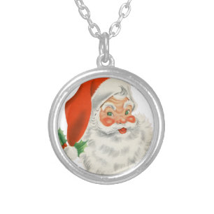 Vintage Retro Santa Claus Silver Plated Necklace