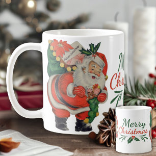 Vintage Retro Santa Claus with Bag Merry Christmas Coffee Mug
