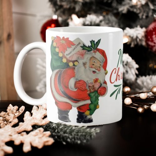 Vintage Retro Santa Claus with Bag Merry Christmas Coffee Mug