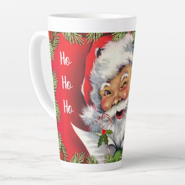 Vintage Retro Santa Claus with Christmas Tree Latte Mug (Left Angle)