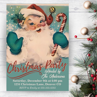 Vintage Retro Santa Custom Christmas Party Invitation